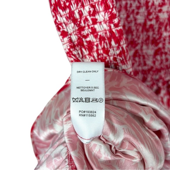 LIKELY AVRA BITTERSWEET & WHITE FLORAL SMOCK WAIST PUFF SLEEVE V NECK MIDI DRESS - Picture 14 of 15